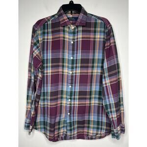 Polo Ralph Lauren Flannel Button Down Shirt Plaid Purple Blue Yellow Men's XL